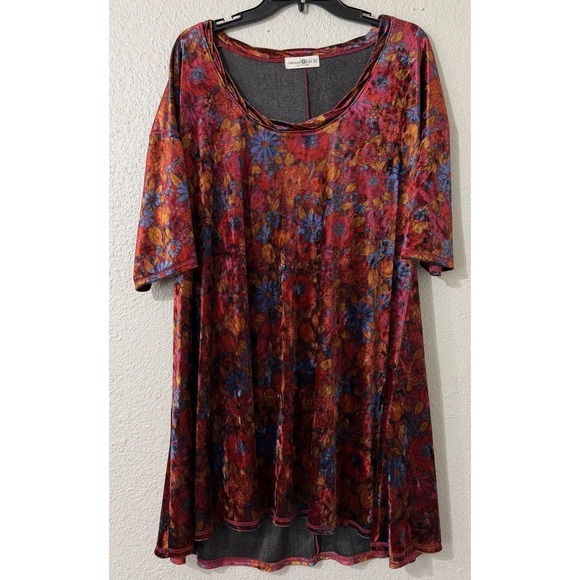 NATURAL LIFE Dresses & Skirts - Natural Life XL Womens Velvet Mini Dress Boho Shortsleeve Short Floral Stretch